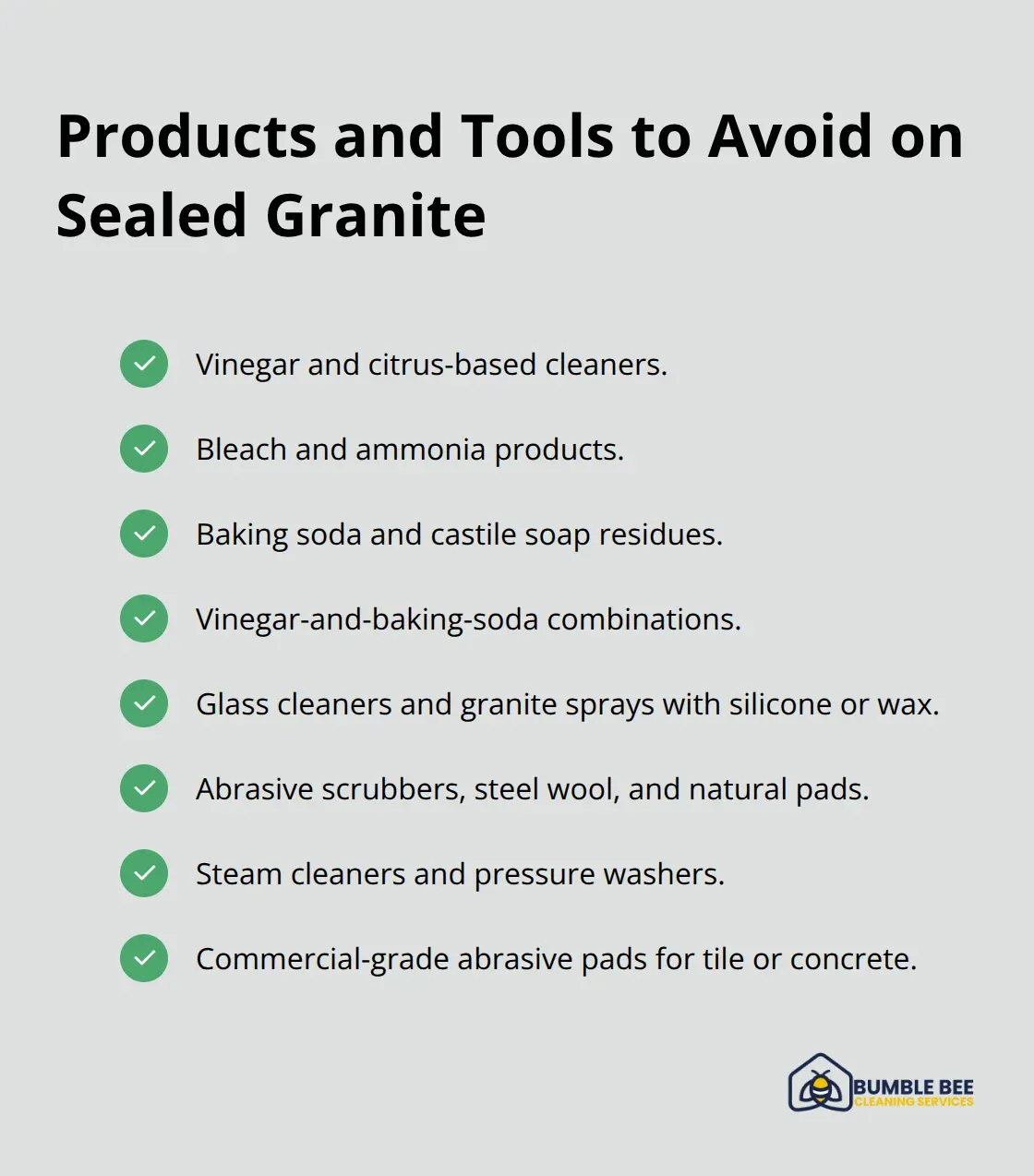 Common cleaners and tools that damage sealed granite - Sealed surface protection