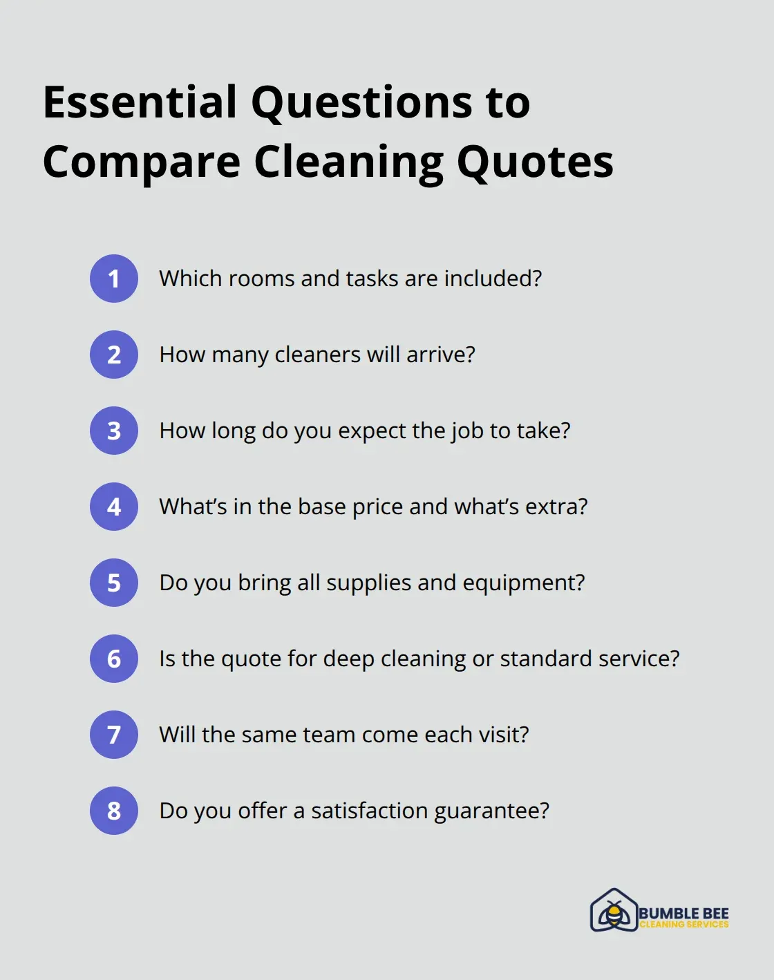 Compact checklist of key questions to ask cleaning companies before hiring. - Seattle deep cleaning rates