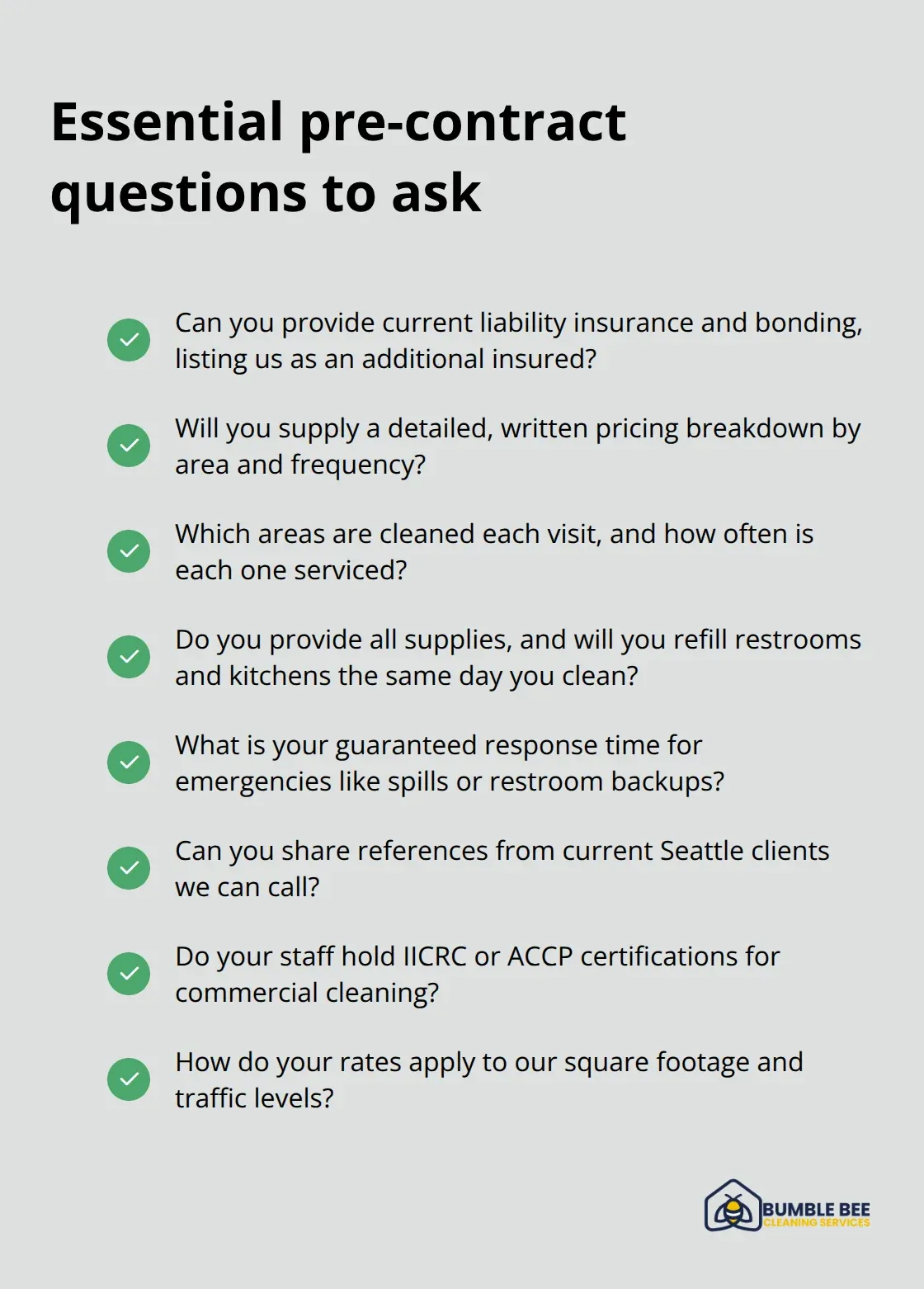 Checklist of must-ask questions before hiring a Seattle commercial cleaning service - Seattle commercial cleaning services