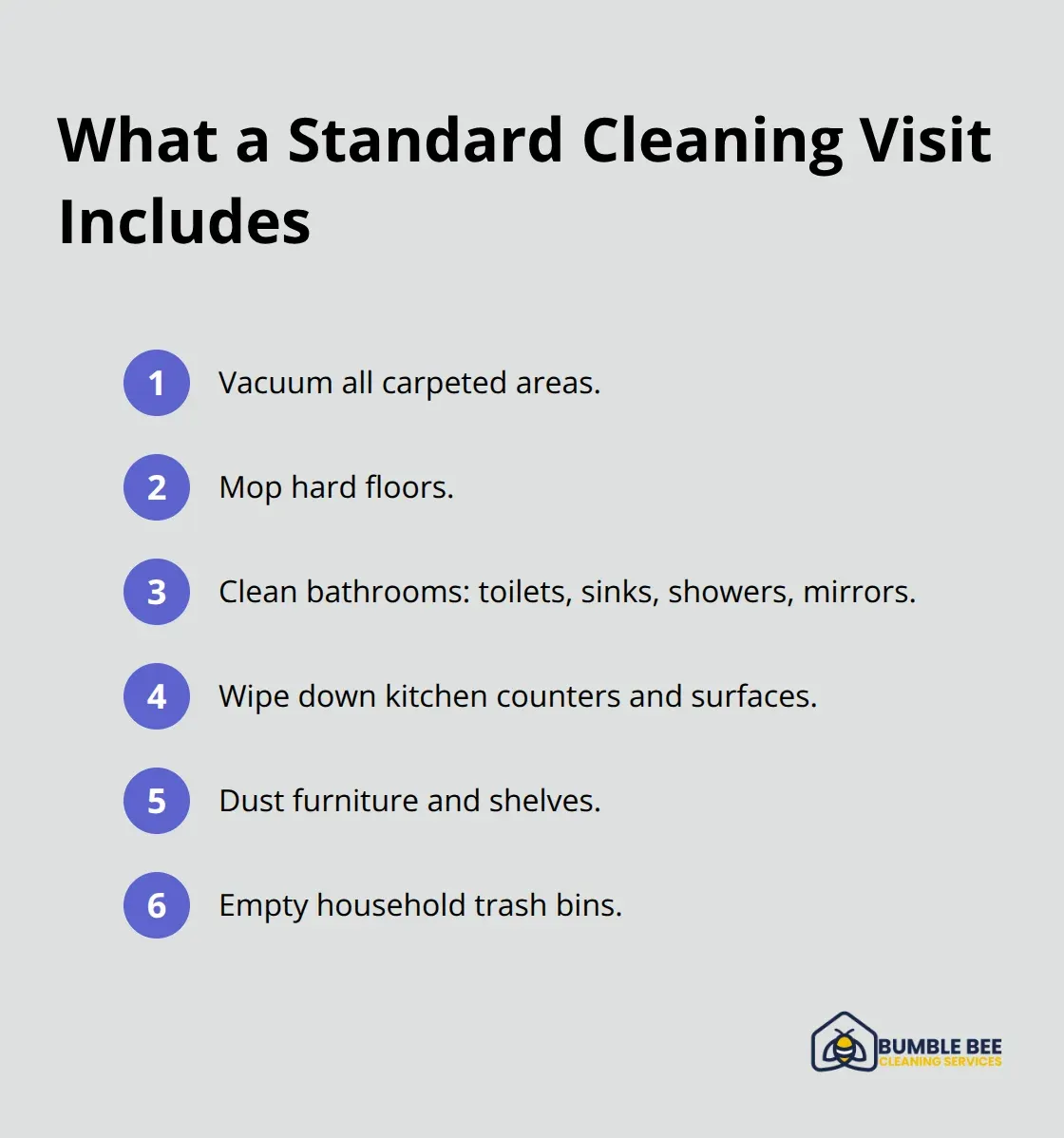 Compact list of typical tasks in a standard Buford GA maid service visit